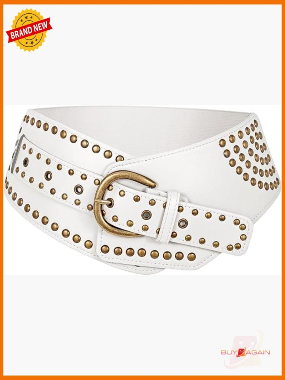 Vintage Wide Elastic Belt with Metal Studs and Buckle
